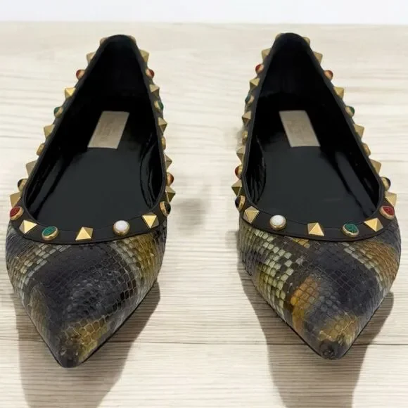 VALENTINO Garavani Rockstud Snakeskin Ballet Flats Size IT37.5 - Picture 3 of 11